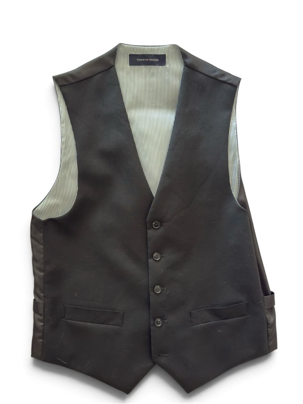 Tommy Hilfiger Black Men's Dress Vest with Striped Lining, Size Small.